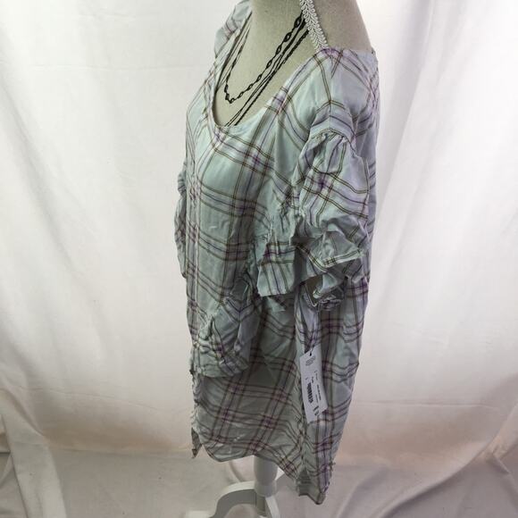 A.n.a. Ruffle short sleeve tee plaid large - Picture 7 of 16